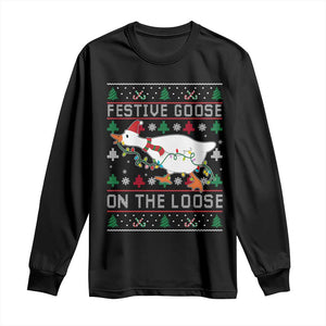 Funny Goose Ugly Christmas Long Sleeve Shirt Festive Goose On The Loose TS10 Black Print Your Wear