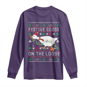 Funny Goose Ugly Christmas Long Sleeve Shirt Festive Goose On The Loose TS10 Purple Print Your Wear