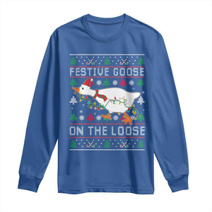Funny Goose Ugly Christmas Long Sleeve Shirt Festive Goose On The Loose TS10 Royal Blue Print Your Wear