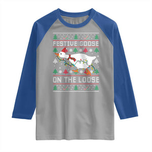 Funny Goose Ugly Christmas Raglan Shirt Festive Goose On The Loose TS10 Sport Gray Royal Print Your Wear
