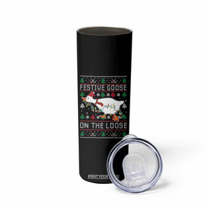 Funny Goose Ugly Christmas Skinny Tumbler Festive Goose On The Loose TS10 Print Your Wear