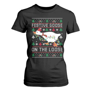 Funny Goose Ugly Christmas T Shirt For Women Festive Goose On The Loose TS10 Black Print Your Wear
