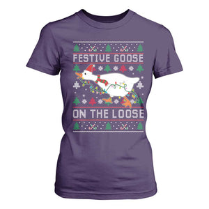 Funny Goose Ugly Christmas T Shirt For Women Festive Goose On The Loose TS10 Purple Print Your Wear