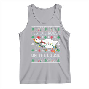 Funny Goose Ugly Christmas Tank Top Festive Goose On The Loose TS10 Athletic Heather Print Your Wear