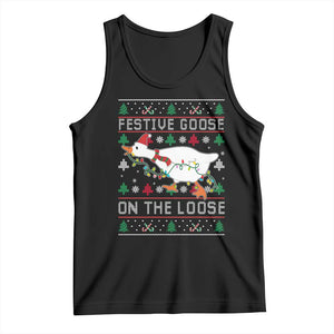 Funny Goose Ugly Christmas Tank Top Festive Goose On The Loose TS10 Black Print Your Wear