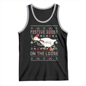 Funny Goose Ugly Christmas Tank Top Festive Goose On The Loose TS10 Black Athletic Heather Print Your Wear