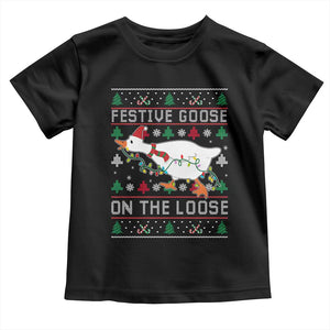 Funny Goose Ugly Christmas Toddler T Shirt Festive Goose On The Loose TS10 Black Print Your Wear
