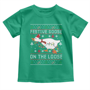 Funny Goose Ugly Christmas Toddler T Shirt Festive Goose On The Loose TS10 Irish Green Print Your Wear