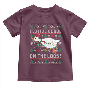 Funny Goose Ugly Christmas Toddler T Shirt Festive Goose On The Loose TS10 Maroon Print Your Wear