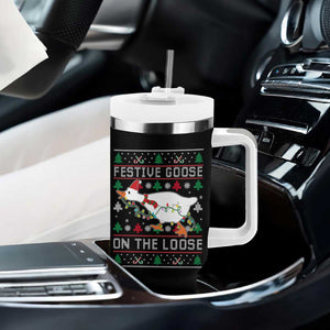 Funny Goose Ugly Christmas Tumbler With Handle Festive Goose On The Loose TS10 Print Your Wear