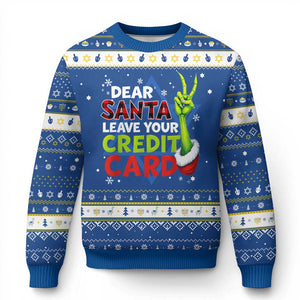 Funny Christmas Hanukkah Ugly Sweater Dear Santa Leave Your Credit Card Red Plaid Pajamas TS10 Blue White Print Your Wear