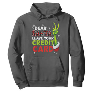 Funny Christmas Hoodie Dear Santa Leave Your Credit Card Red Plaid Pajamas TS10 Dark Heather Print Your Wear