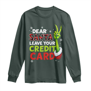 Funny Christmas Long Sleeve Shirt Dear Santa Leave Your Credit Card Red Plaid Pajamas TS10 Dark Forest Green Print Your Wear