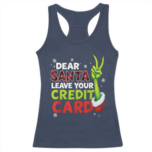 Funny Christmas Racerback Tank Top Dear Santa Leave Your Credit Card Red Plaid Pajamas TS10 Navy Print Your Wear