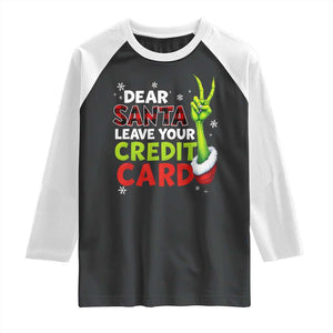 Funny Christmas Raglan Shirt Dear Santa Leave Your Credit Card Red Plaid Pajamas TS10 Black White Print Your Wear