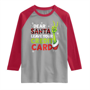 Funny Christmas Raglan Shirt Dear Santa Leave Your Credit Card Red Plaid Pajamas TS10 Sport Gray Red Print Your Wear