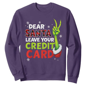 Funny Christmas Sweatshirt Dear Santa Leave Your Credit Card Red Plaid Pajamas TS10 Purple Print Your Wear