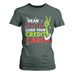 Funny Christmas T Shirt For Women Dear Santa Leave Your Credit Card Red Plaid Pajamas TS10 Dark Forest Green Print Your Wear