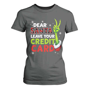 Funny Christmas T Shirt For Women Dear Santa Leave Your Credit Card Red Plaid Pajamas TS10 Dark Heather Print Your Wear
