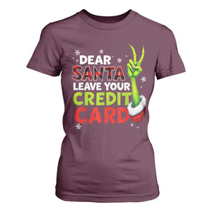 Funny Christmas T Shirt For Women Dear Santa Leave Your Credit Card Red Plaid Pajamas TS10 Maroon Print Your Wear