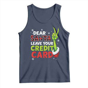 Funny Christmas Tank Top Dear Santa Leave Your Credit Card Red Plaid Pajamas TS10 Navy Print Your Wear