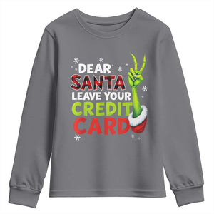 Funny Christmas Youth Sweatshirt Dear Santa Leave Your Credit Card Red Plaid Pajamas TS10 Charcoal Print Your Wear