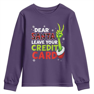 Funny Christmas Youth Sweatshirt Dear Santa Leave Your Credit Card Red Plaid Pajamas TS10 Purple Print Your Wear