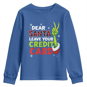 Funny Christmas Youth Sweatshirt Dear Santa Leave Your Credit Card Red Plaid Pajamas TS10 Royal Blue Print Your Wear
