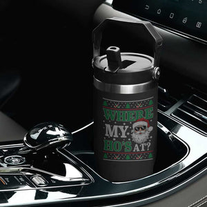 Where's My Ho At Matching Ugly Christmas Flip Straw Tumbler Santa Funny Couples TS10 Print Your Wear
