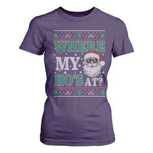 Where's My Ho At Matching Ugly Christmas T Shirt For Women Santa Funny Couples TS10 Purple Print Your Wear