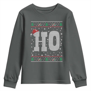 Where's My Ho At Matching Ugly Christmas Youth Sweatshirt Ho Funny Couples TS10 Dark Heather Print Your Wear