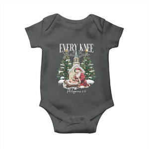 Every Knee Shall Bow Baby Onesie Nativity Scene Santa and Baby Jesus Christmas TS10 Dark Heather Print Your Wear