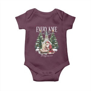 Every Knee Shall Bow Baby Onesie Nativity Scene Santa and Baby Jesus Christmas TS10 Maroon Print Your Wear