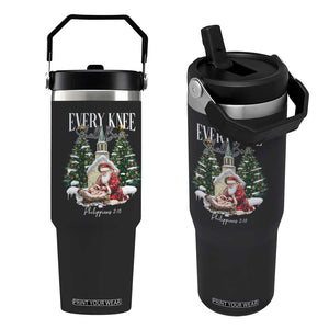 Every Knee Shall Bow Flip Straw Tumbler Nativity Scene Santa and Baby Jesus Christmas TS10 One Size: 30 oz Black Print Your Wear