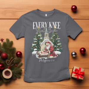 Every Knee Shall Bow T Shirt Nativity Scene Santa and Baby Jesus Christmas TS10 Charcoal Print Your Wear