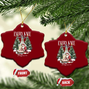 Every Knee Shall Bow Ceramic Ornament Nativity Scene Santa and Baby Jesus Christmas TS10 Print Your Wear