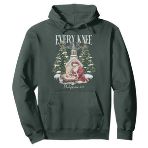 Every Knee Shall Bow Hoodie Nativity Scene Santa and Baby Jesus Christmas TS10 Dark Forest Green Print Your Wear