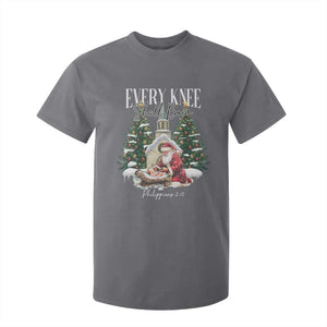 Every Knee Shall Bow T Shirt For Kid Nativity Scene Santa and Baby Jesus Christmas TS10 Charcoal Print Your Wear