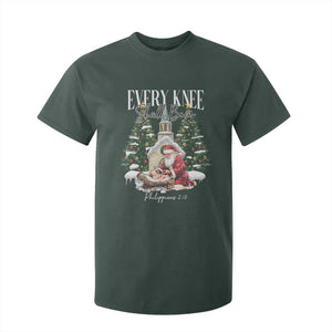 Every Knee Shall Bow T Shirt For Kid Nativity Scene Santa and Baby Jesus Christmas TS10 Dark Forest Green Print Your Wear