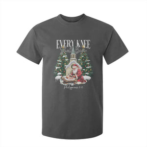 Every Knee Shall Bow T Shirt For Kid Nativity Scene Santa and Baby Jesus Christmas TS10 Dark Heather Print Your Wear