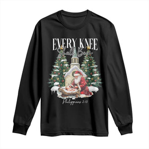 Every Knee Shall Bow Long Sleeve Shirt Nativity Scene Santa and Baby Jesus Christmas TS10 Black Print Your Wear