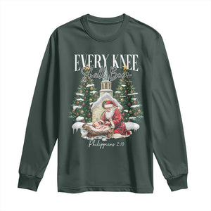 Every Knee Shall Bow Long Sleeve Shirt Nativity Scene Santa and Baby Jesus Christmas TS10 Dark Forest Green Print Your Wear