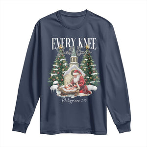 Every Knee Shall Bow Long Sleeve Shirt Nativity Scene Santa and Baby Jesus Christmas TS10 Navy Print Your Wear