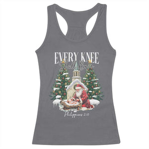 Every Knee Shall Bow Racerback Tank Top Nativity Scene Santa and Baby Jesus Christmas TS10 Charcoal Print Your Wear