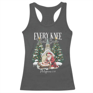 Every Knee Shall Bow Racerback Tank Top Nativity Scene Santa and Baby Jesus Christmas TS10 Dark Heather Print Your Wear