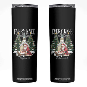 Every Knee Shall Bow Skinny Tumbler Nativity Scene Santa and Baby Jesus Christmas TS10 Black Print Your Wear
