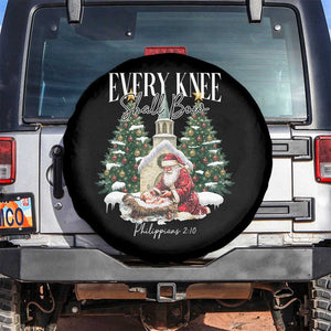 Every Knee Shall Bow Spare Tire Cover Nativity Scene Santa and Baby Jesus Christmas TS10 No hole Black Print Your Wear
