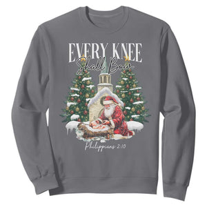 Every Knee Shall Bow Sweatshirt Nativity Scene Santa and Baby Jesus Christmas TS10 Charcoal Print Your Wear