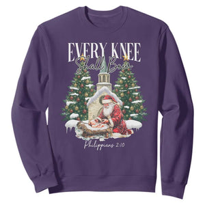 Every Knee Shall Bow Sweatshirt Nativity Scene Santa and Baby Jesus Christmas TS10 Purple Print Your Wear