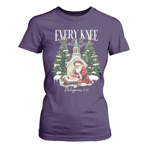 Every Knee Shall Bow T Shirt For Women Nativity Scene Santa and Baby Jesus Christmas TS10 Purple Print Your Wear
